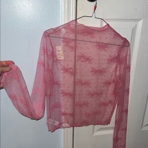 American Eagle Pink Sheer Lace Women's Top